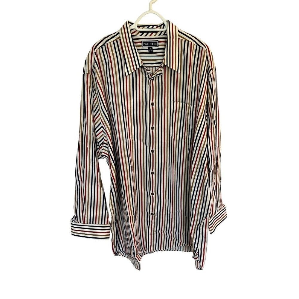 Paul Fredrick Mens Dress Shirt 34 35 Long Sleeve Striped Button Down